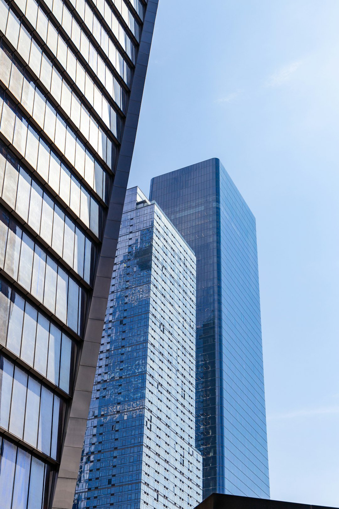 Modern skyscrapers against a clear blue sky