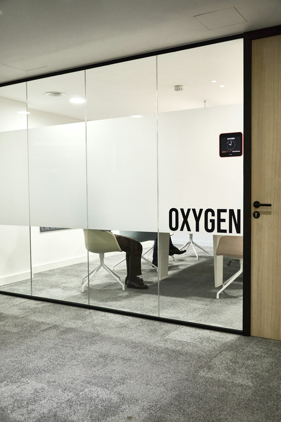 Modern conference room with frosted glass and