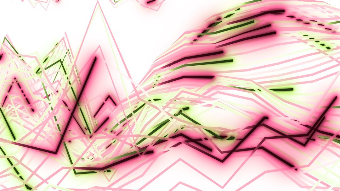 Abstract lines and graphs with pink and green glow